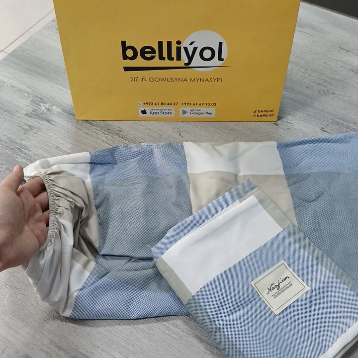 Kletkaly gök-bež rezinli prostyn toplumy — 2